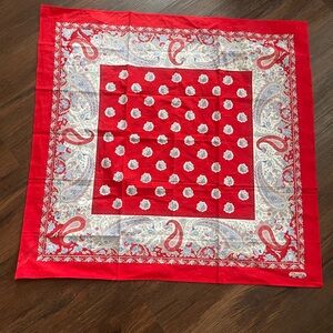 Vintage LES OLIVADES France 100% COTTON SCARF Bandana Red Paisley Print 29x30”